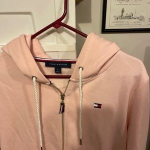 Tommy Hilfiger Women's Pink Flag Logo Casual Full Zip Hoodie Jacket Size M.